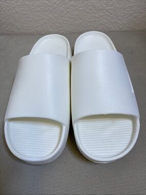 Nike Calm   White Slide Sandals - Embossed with Nike Swoosh